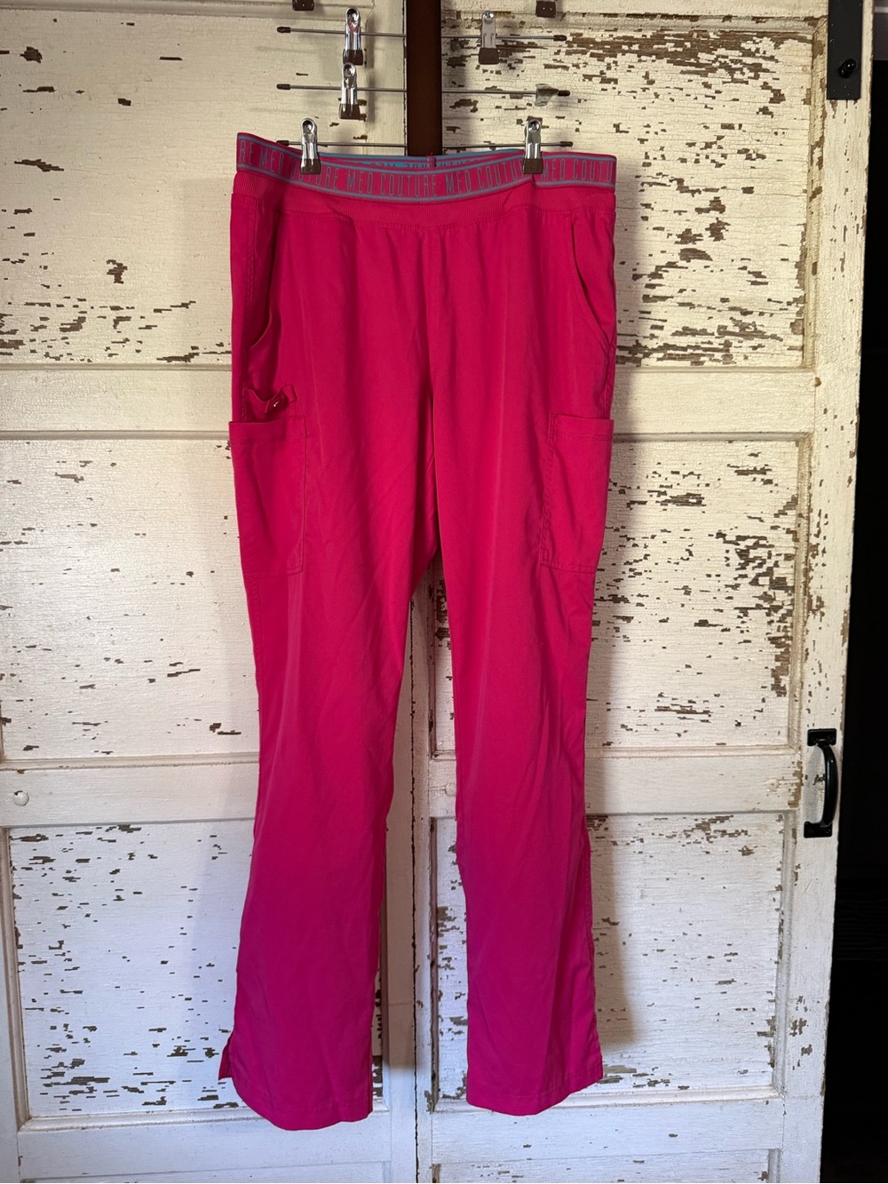 Med Couture Bright Pink Cargo Scrub Pants
